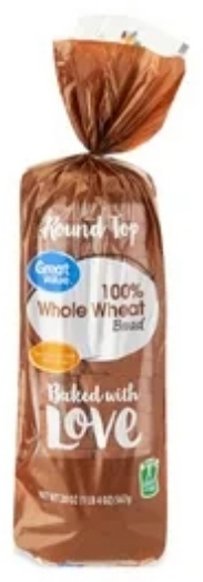 Whole wheat bread loaf in brown packaging