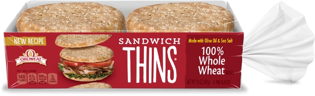 Whole wheat sandwich thins in packaging, six count