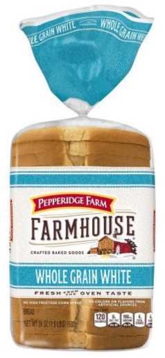Whole grain white bread in clear packaging