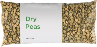 Bag of dry peas with white label