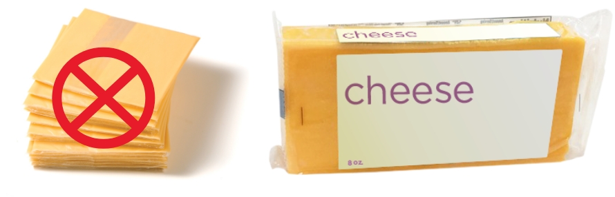 Sliced cheese with red cross; approved block cheese